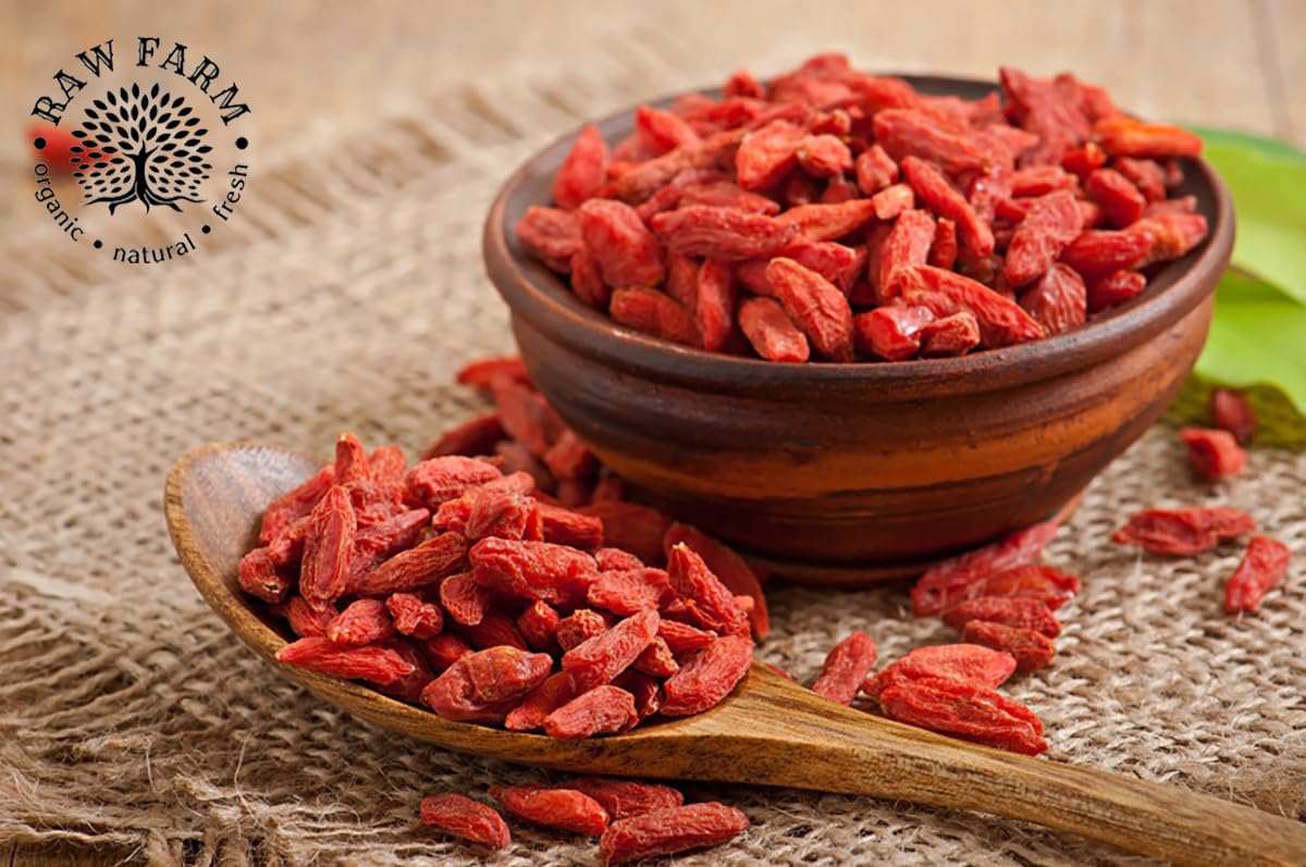 Raw Farm - Bayas de Goji Enteras - 1kg - Secadas al Sol, Libres de Aditivos
