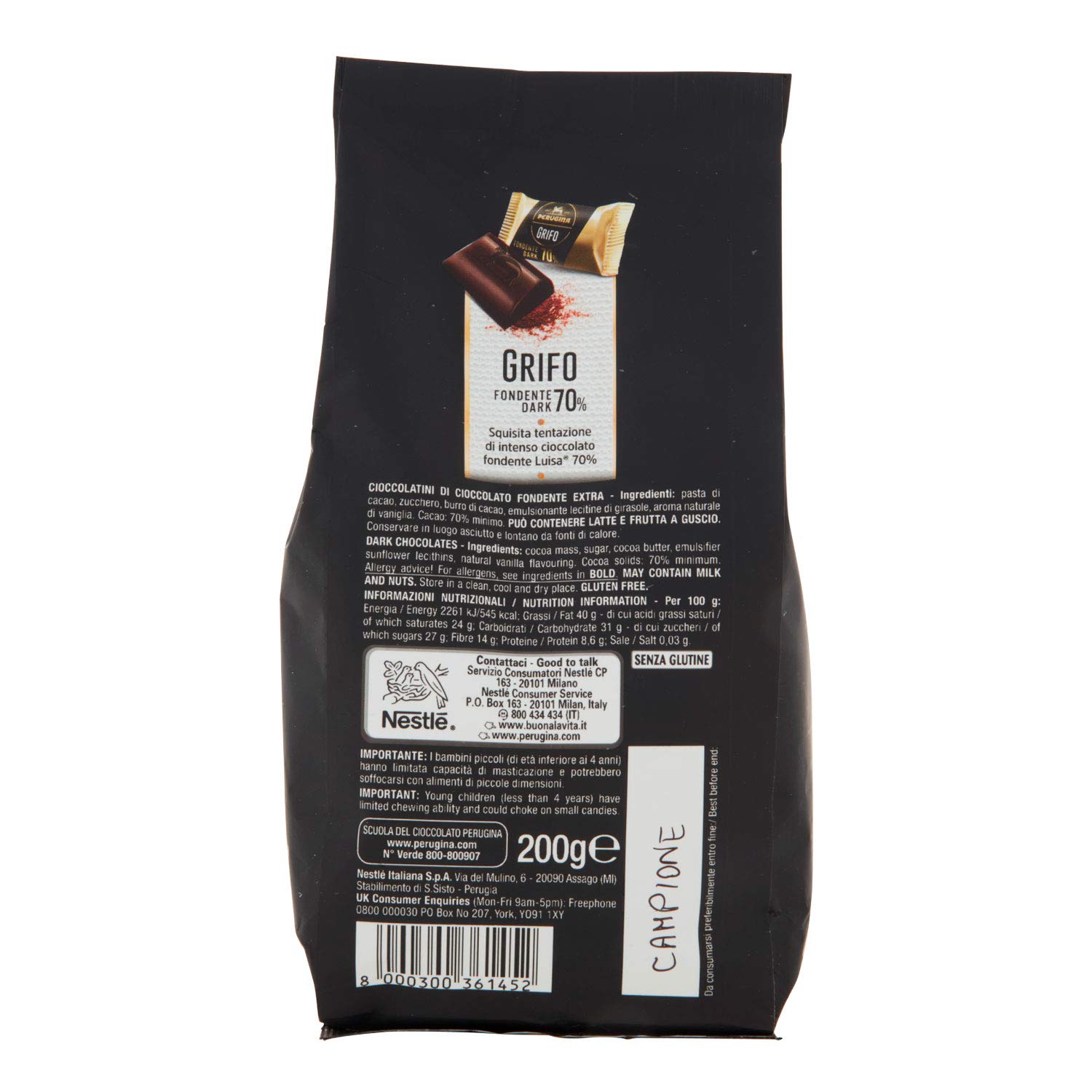 6x Grifo Perugina Fondente Luisa Extra 70% dunkle italian Schokolade kakao 200g