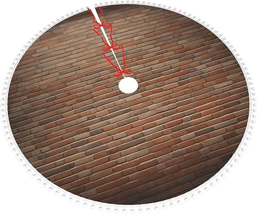 Miniatura 2 de Merry Christmas Tree Skirt,Xmas Tree Skirt with Pom Pom Trim 30 Inch for Indoor Outdoor Decor,Industrial Brick Wall Background Pattern