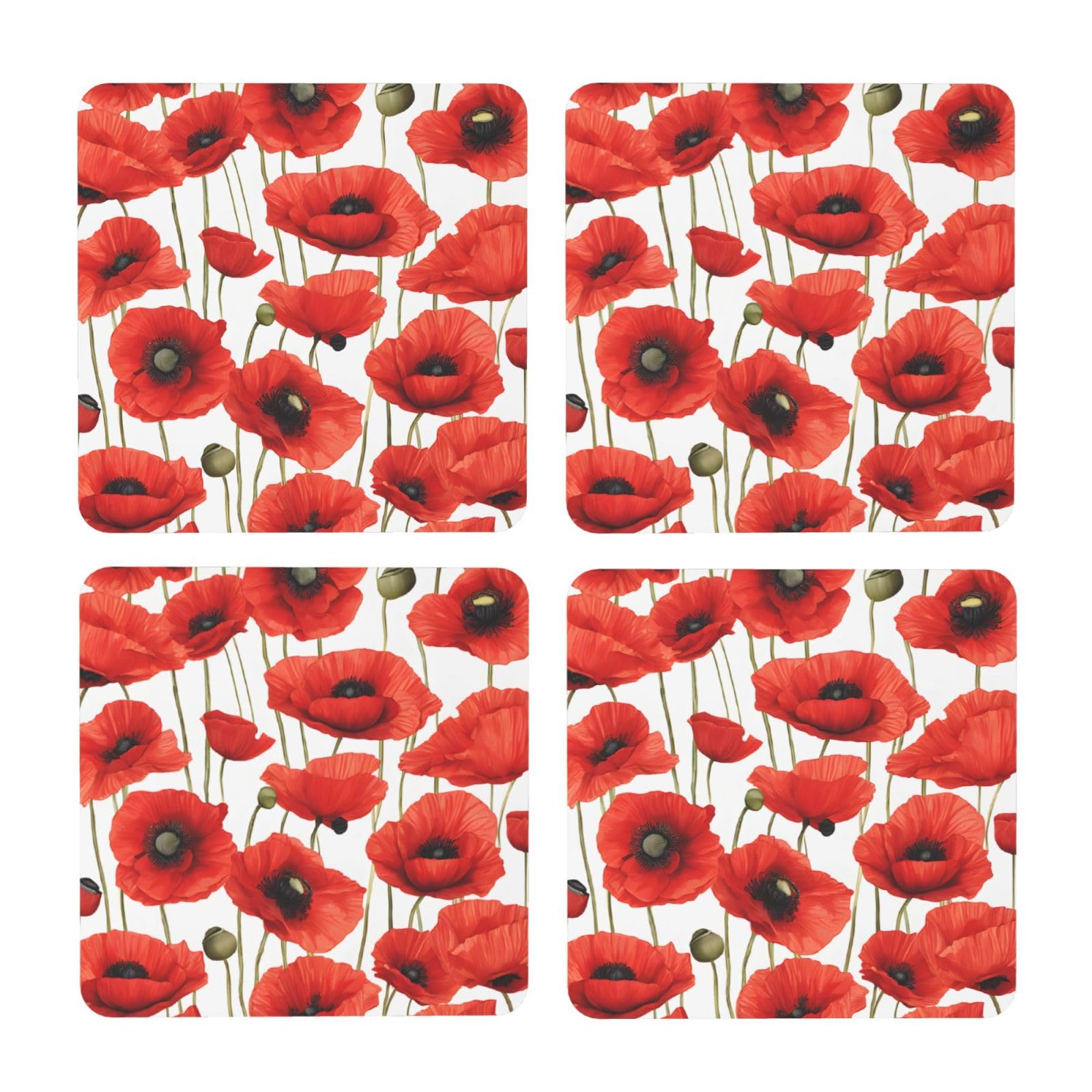 Dessous de verre carrés en liège MDF de qualité motif coquelicot rouge décoration de table