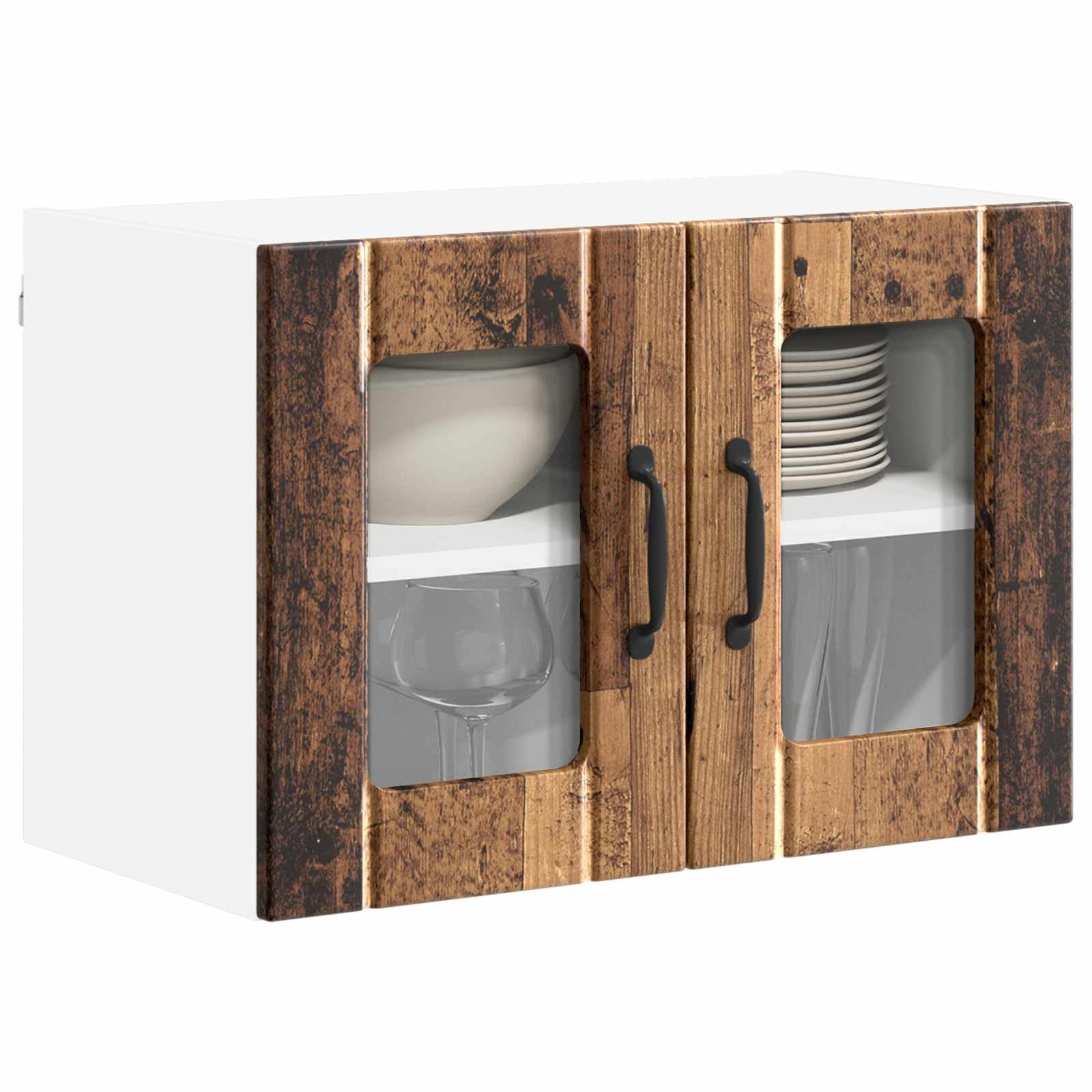 Lucca Armoire murale en verre en bois vieilli 60 x 31 x 40 cm