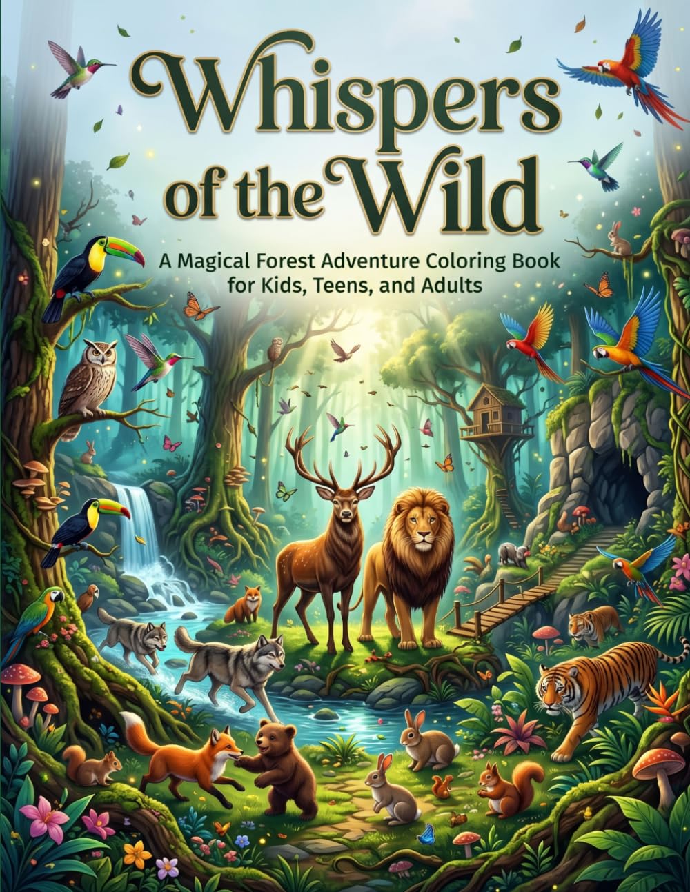 WHISPERS OF THE WILD: A Magical Forest Adventure Coloring Book for Kids, Teens, and Adults