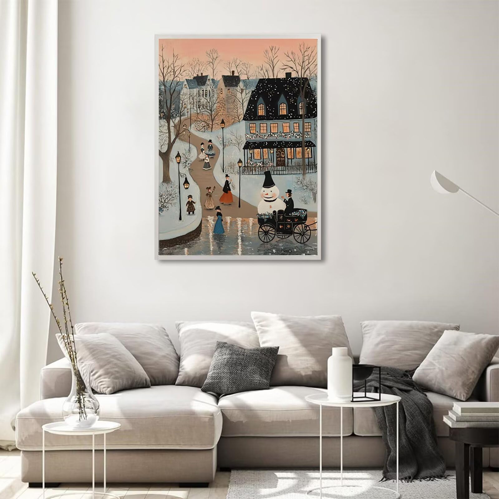 Winter Diamond Painting Kleinstadt Diamond Painting 80x120cm, 5D Vollbohrer Diamanten Kinder Bastelset, DIY Set Erwachsene Kreativ Set für Erwachsene für Zimmer Wand Deko Geschenke für Frauen,Model771