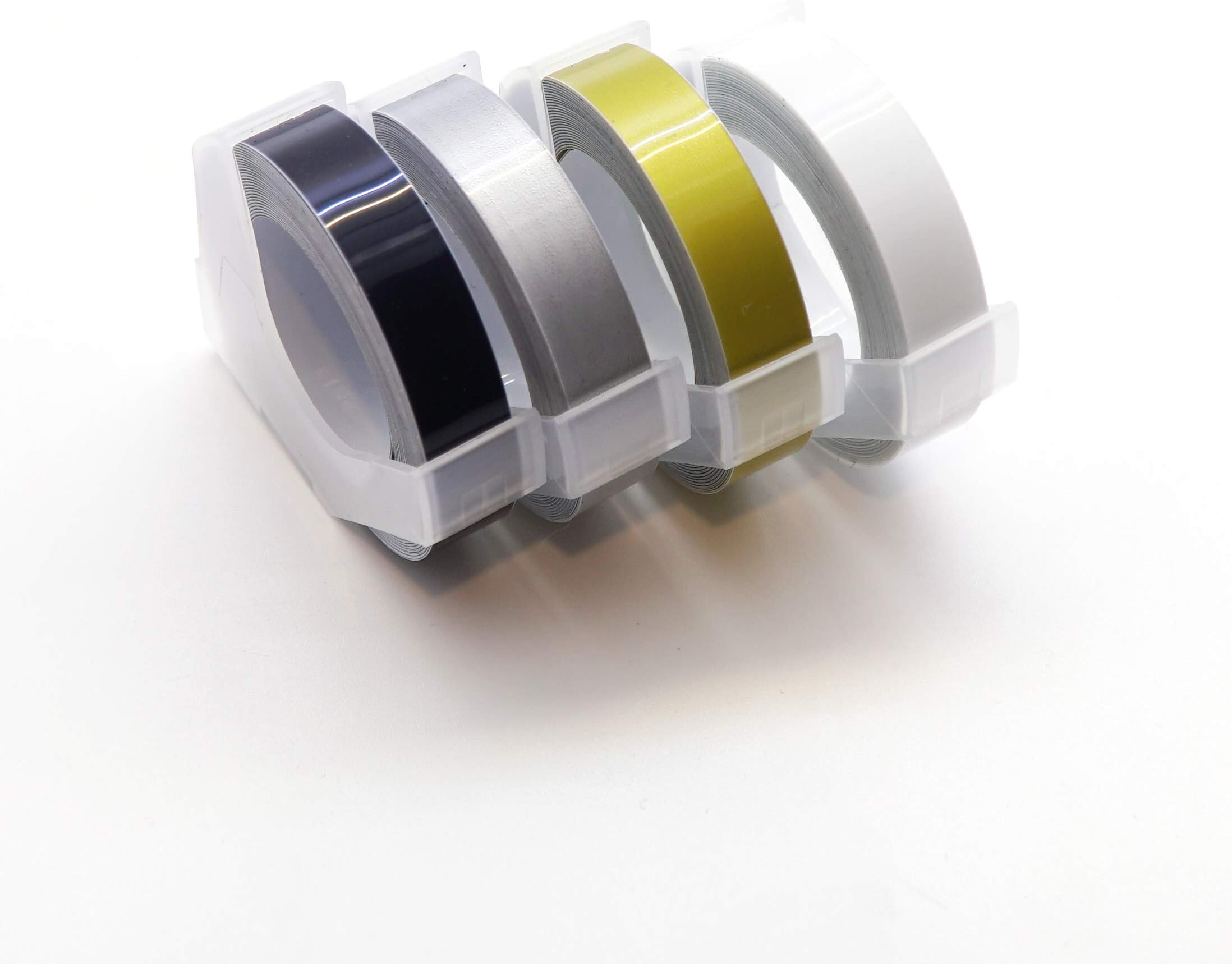 MoTEX Refill Tape for Embossing Label Maker, 4 Color Tapes, 3/8-Inch (Black, Transparent, Gold, Silver)