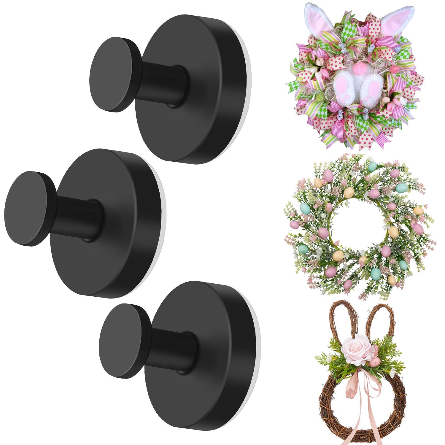3Pcs Suction Cup Hooks for Shower, 2025 Upgraded Suction Cup Wreath Holder for Front Door Glass Door, No Drill Suction Cup Hooks for Shower Bathroom Kitchen Glass Door Mirror Loofah Towel (3, Black)