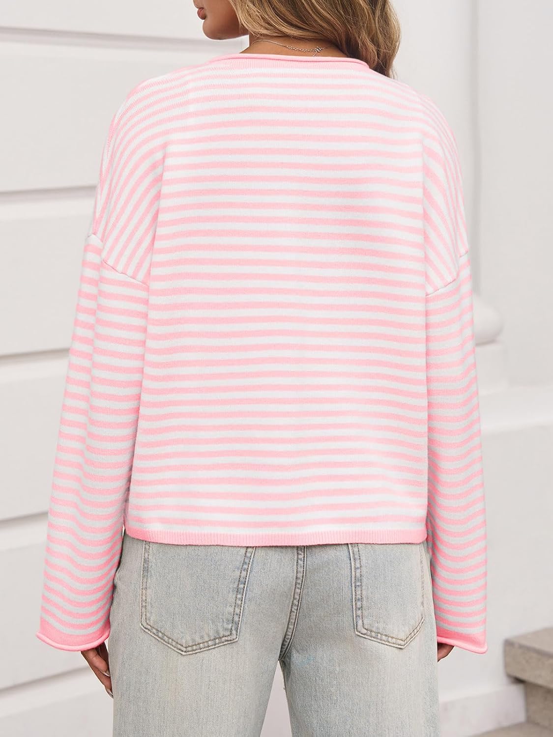 Saodimallsu Womens Striped Cardigan Casual Long Sleeve Open Front Button Down Loose Knit Lightweight Fall Sweaters - Image 3