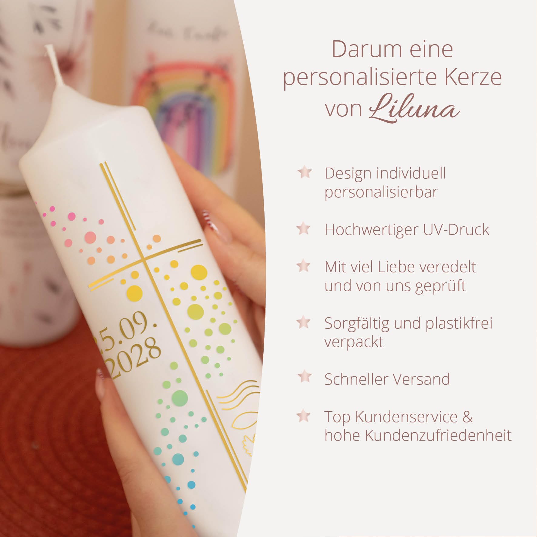Taufkerze Taube aquarell mint (25 x 6,5 cm)