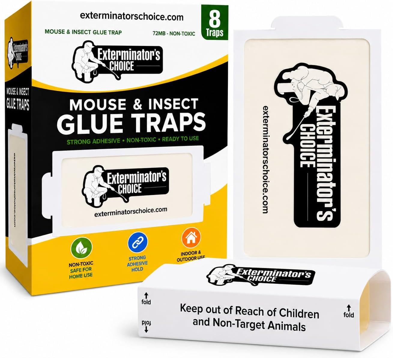 Large White Sticky Glue Boards for Insects - 8 Pack Flat Boards - Odorless Adhesive for Indoor Ant & Beetle Catching | Glue Traps - Professional Quality Glue Board - Easy Pest Control for Ants, Roaches, Crickets, Spiders, Beetles and More