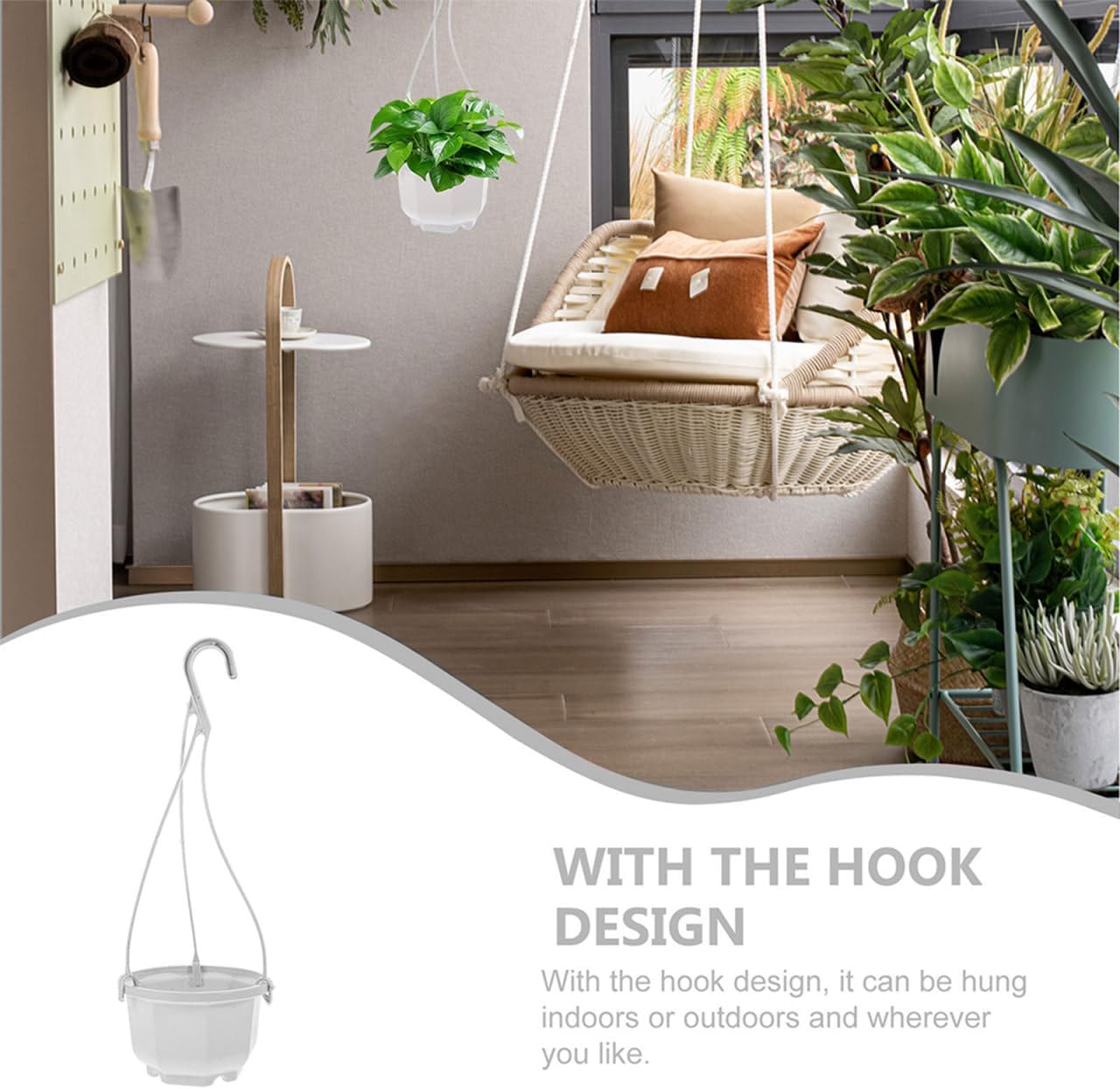 INOOMP Hanging Planters Set of 24 Plastic Flower Pots with Hooks for Indoor Outdoor Balcony Garden Patio Wall Mounted Plant Holders