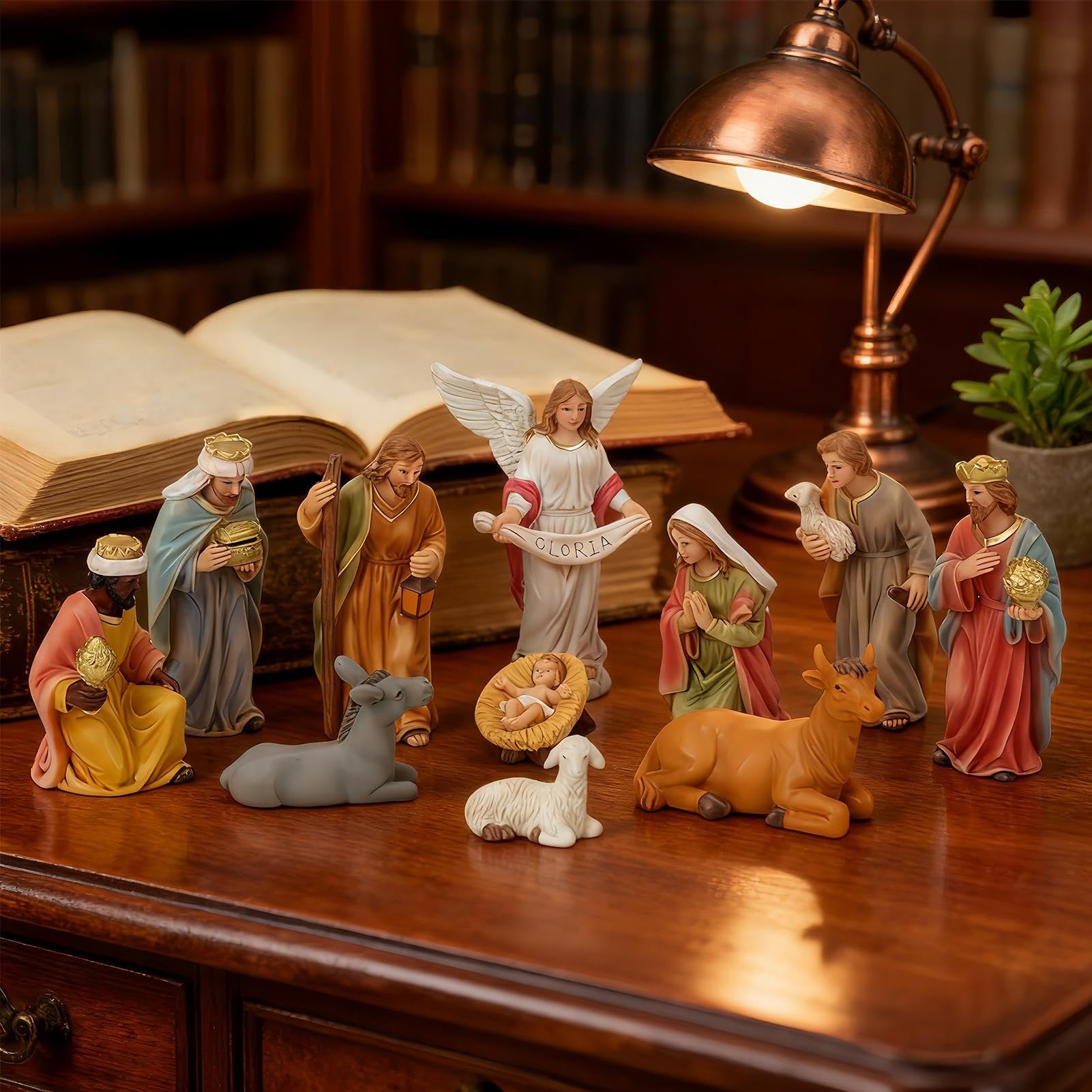 Weihnachtskrippen-Set aus Kunstharz, Weihnachtsdekoration, kleine Figuren