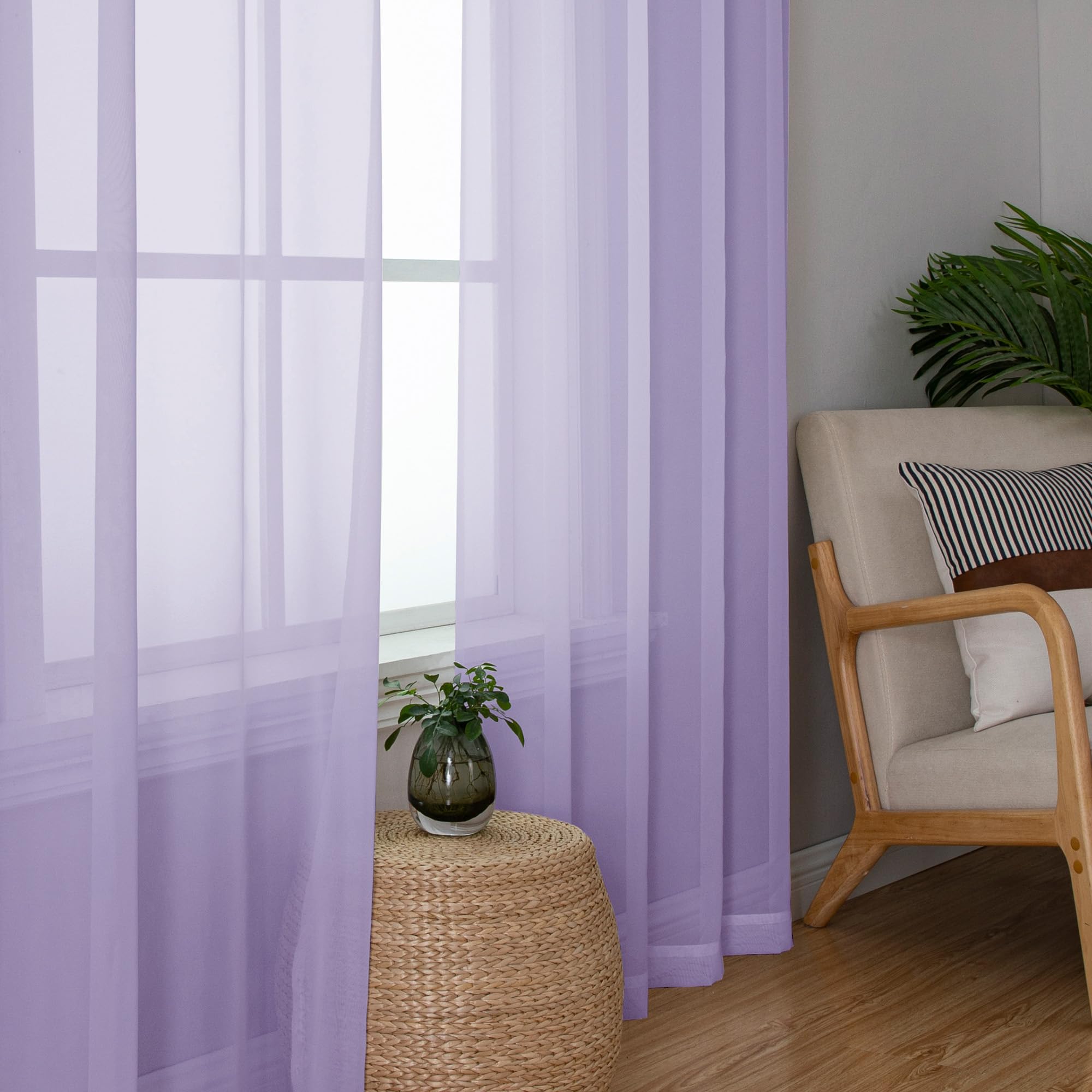 Chyhomenyc Lilac Sheer Curtains 54 Inch Long 2 Panels - Image 4