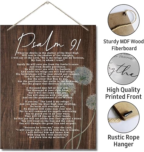 Miniatura 8 de Letrero de decoración con cita inspiradora cristiana del Salmo 91, letrero espiritual para decoración de pared, placa de pared impresa colgante,