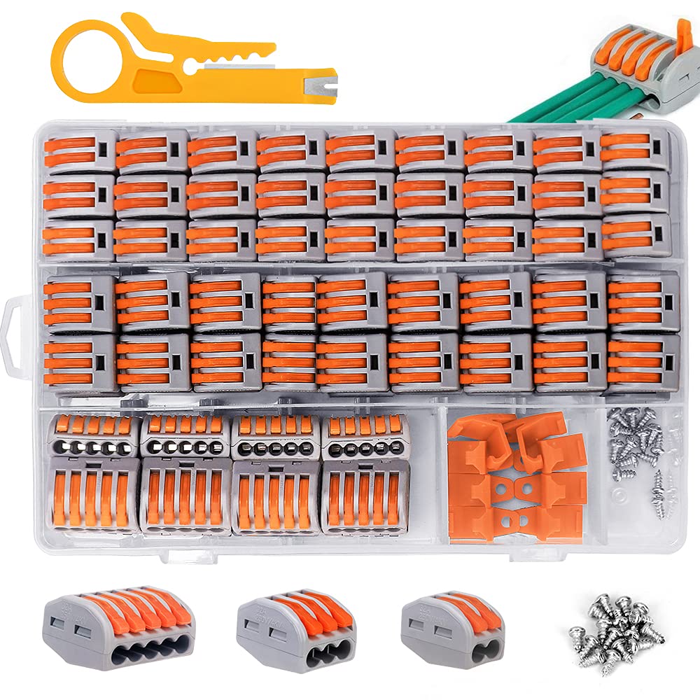 120PCS Lever Nuts, MOONLISA Wire Connector Assortment Kit 2/3/5 Port Compact Splicing Connectors with Mounting Clips and Screws are Widely Used in The Connection of Automobiles, Sockets,etc