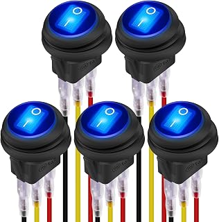 DaierTek 5-Pack UL Listed 12V Waterproof Blue LED Rocker Switches, 20A ON/OFF 3-Pin IP65 Weatherproof for Marine Car RV Truck