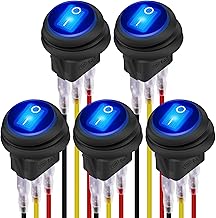 DaierTek 12V Waterproof Round Rocker Switch Blue LED Lighted [UL Listed] ON Off 3 Pin 12 Volt 20A Weatherproof Illuminated Toggle for Marine Car RV Truck -5Pack