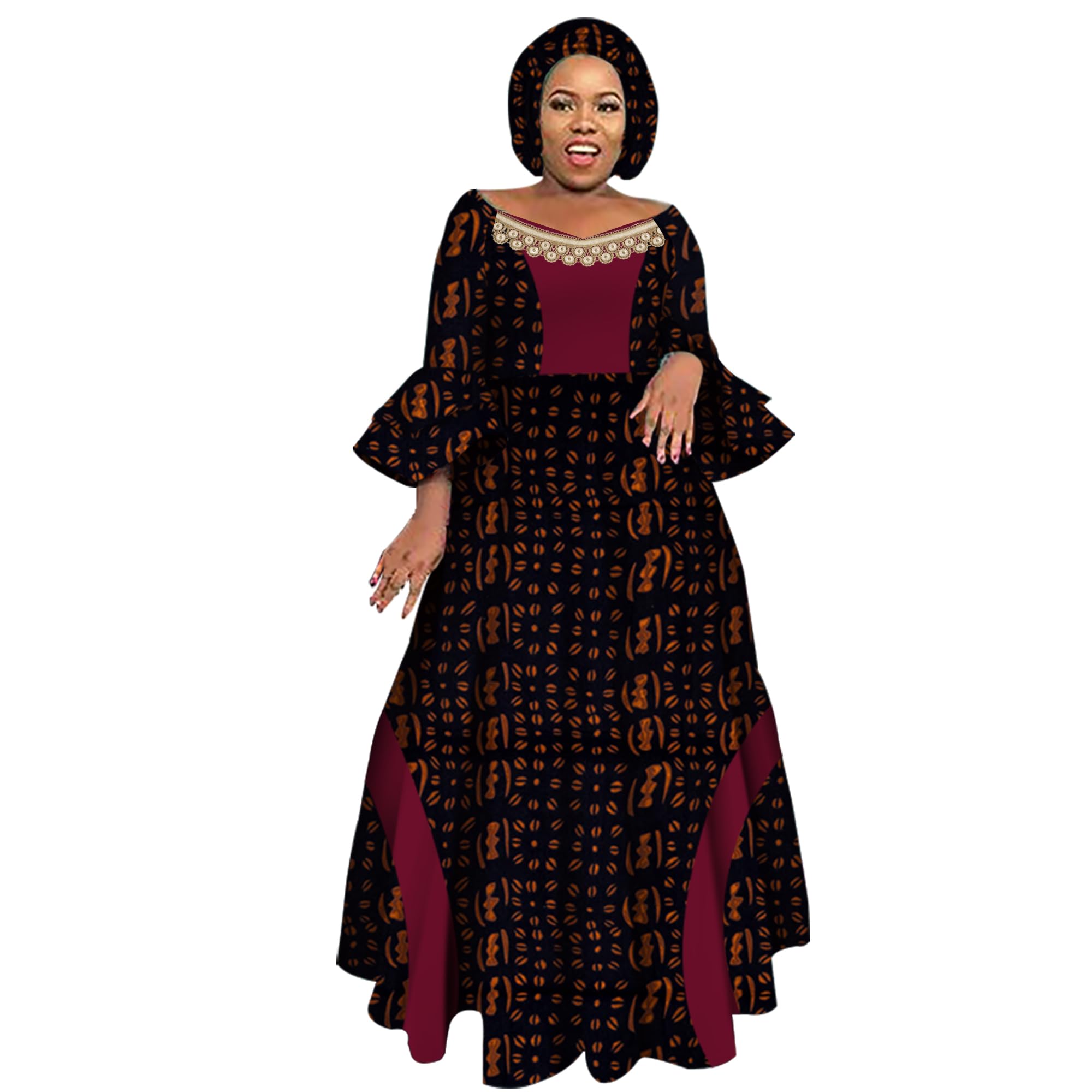 iooiooi Womens African Print Party Maxi Dress Ankara Long Dress &amp; Headwrap