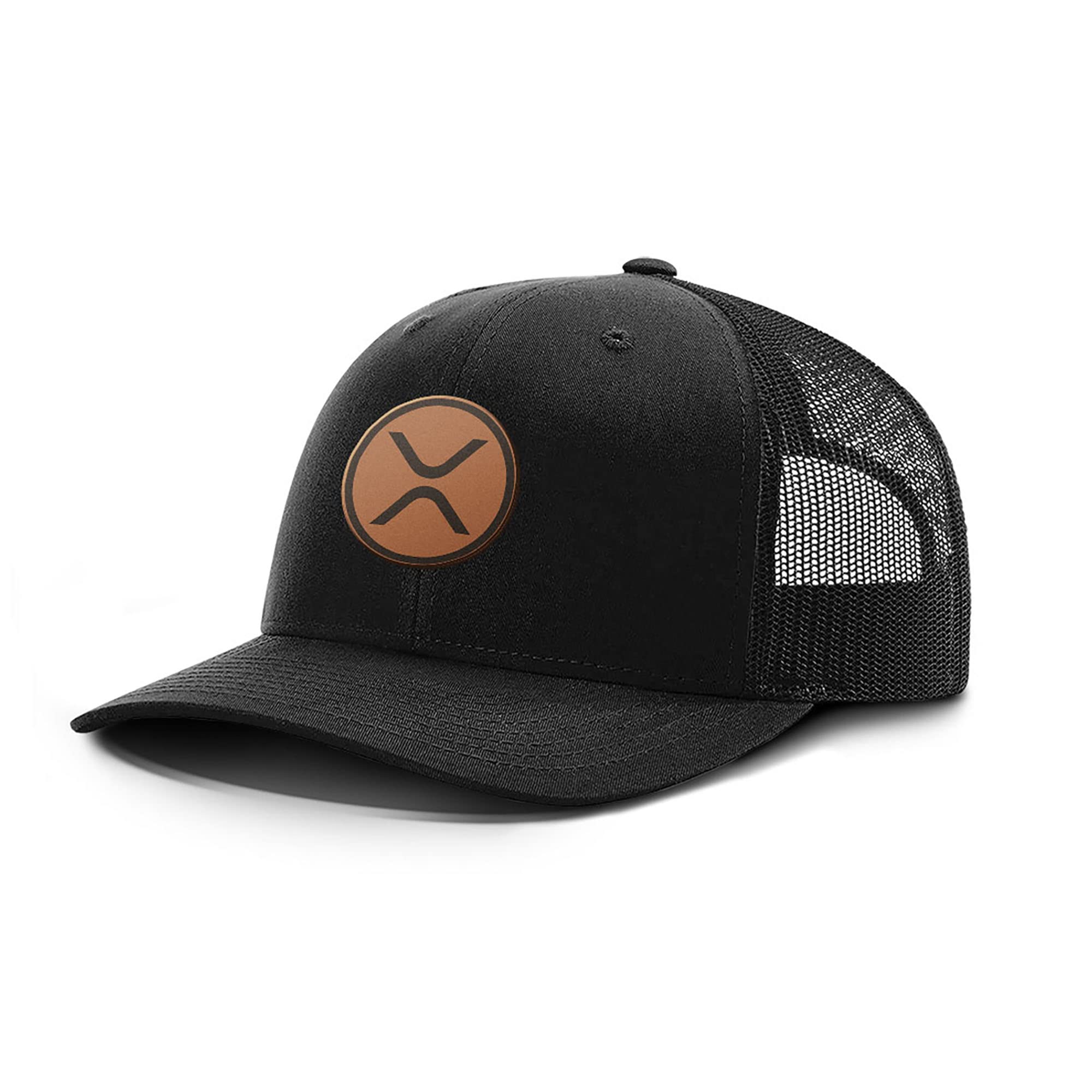 BustedTees XRP Leather Patch Back Mesh Hat Casual Wear Baseball Cap Men Breathable Mesh Back Adjustable Snapback Strap