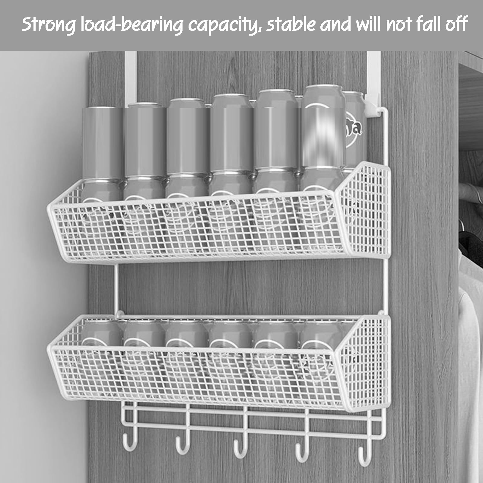 Organizzatore da Appendere alla Porta con 1-3 cestini e 4 Ganci, Ripiani in Metallo, Soluzione per riporre Oggetti Dietro la Porta del Bagno e della Camera da Letto (36x12x19,2+20,5 cm)