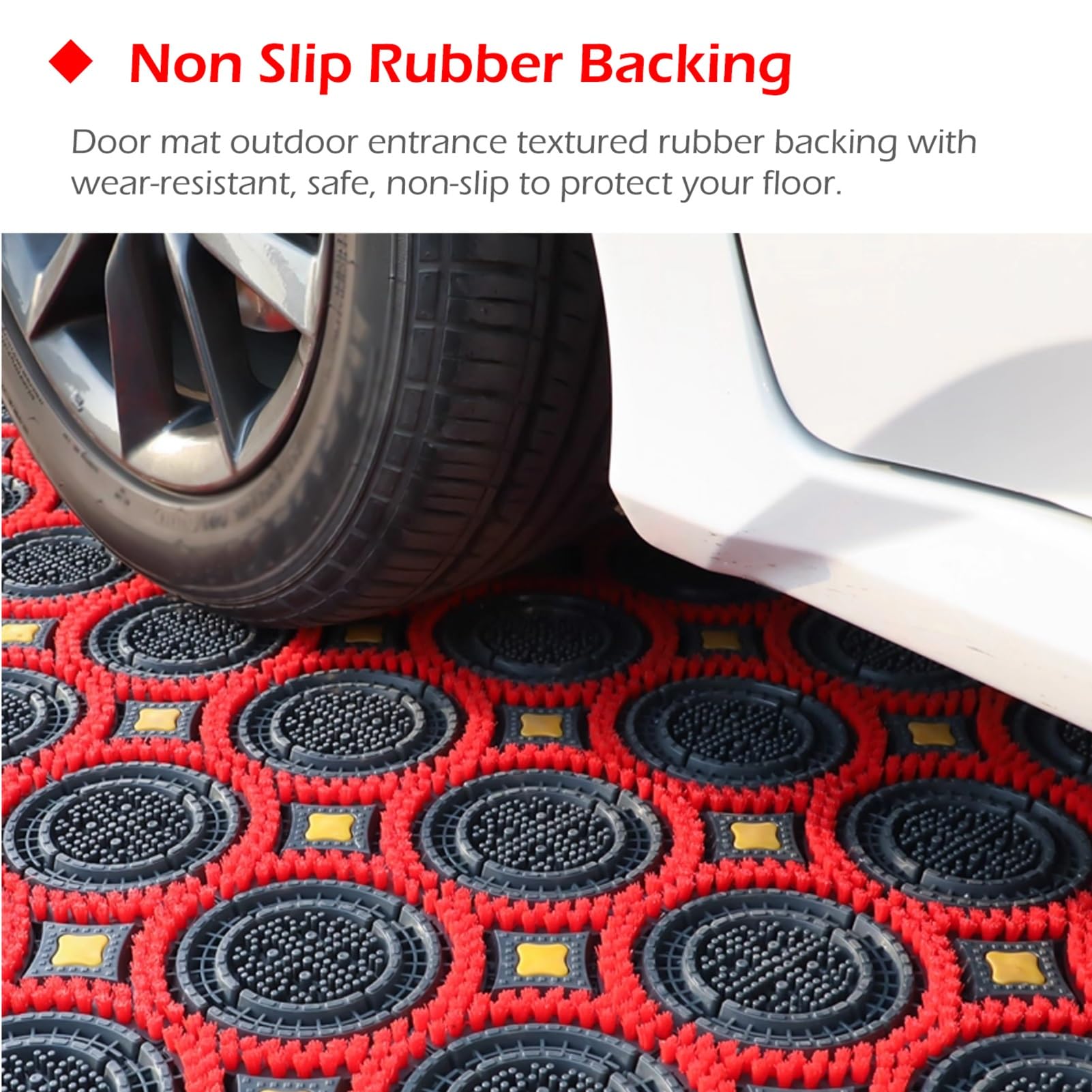 Fußmatte für Außen Bodenmatten für Den Außenbereich mit Rundbürste – Rutschfester Gummi Drainagematte für Gewerbe Küche Garage Garten Hochbelastbar(90x105cm/35.4x41.3in)