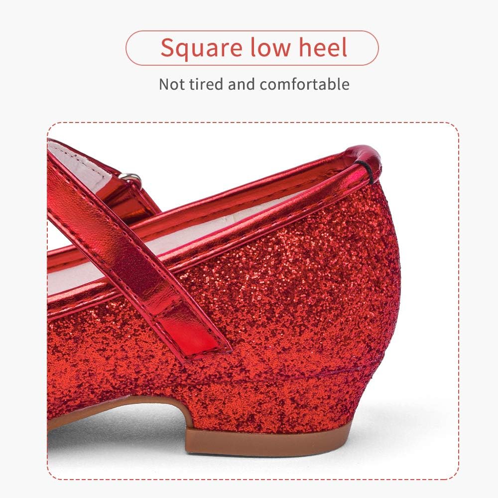 Stelle Girls Dress Shoes Glitter Princess Shoe Flower Mary Jane Low Heels Party Wedding Prom Footwear for Toddler Kids - Image 5