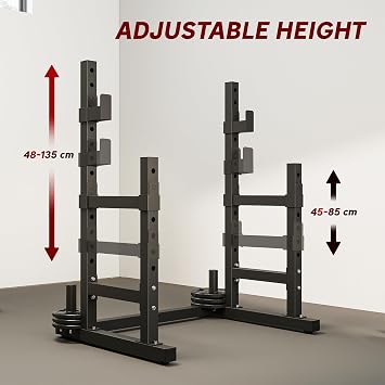 SPORTNOW Adjustable Squat Rack Barbell Rack Stand Max Load 300kg Black | Multi-Function, Spotters, Weight Plate Holders, Heavy Duty Weight Bench Press Dip Station, Home Gym Strength Training