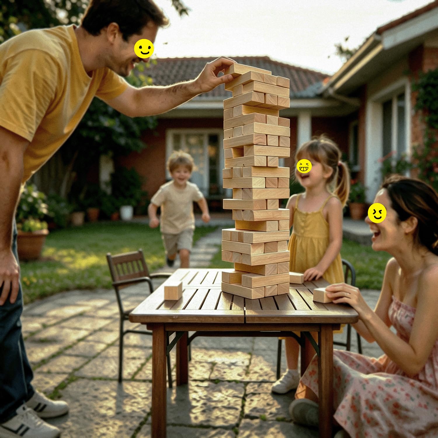 Jac & Mok Tumble Tower - Jeu de tour empilable - Jeux de plein air - Jeu de blocs en bois - Comprend un sac de transport (naturel, jumbo-56 pièces)