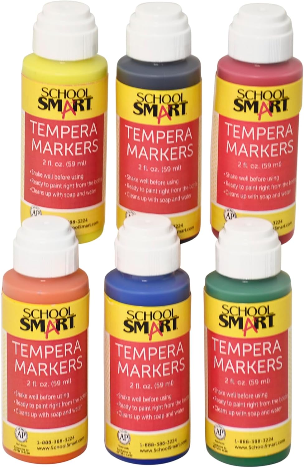 School Smart Tempera Paint Daubers, Poster Marker Set, Assorted Colors, Pack of 6