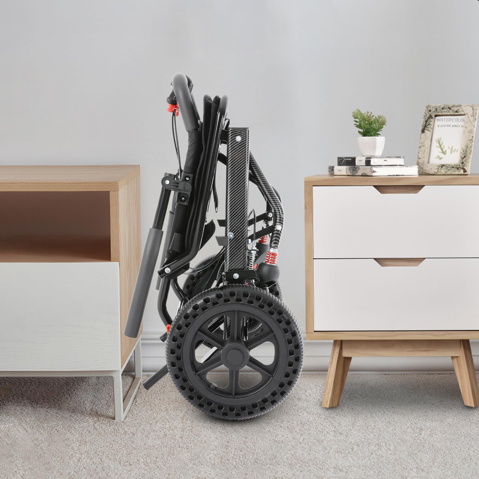 Silla de ruedas plegable de transporte, silla de ruedas, plegable, ligera, para viajes y hogar, con ruedas universales y freno de seguridad, adecuada para usuarios de 1,35-1,85 m