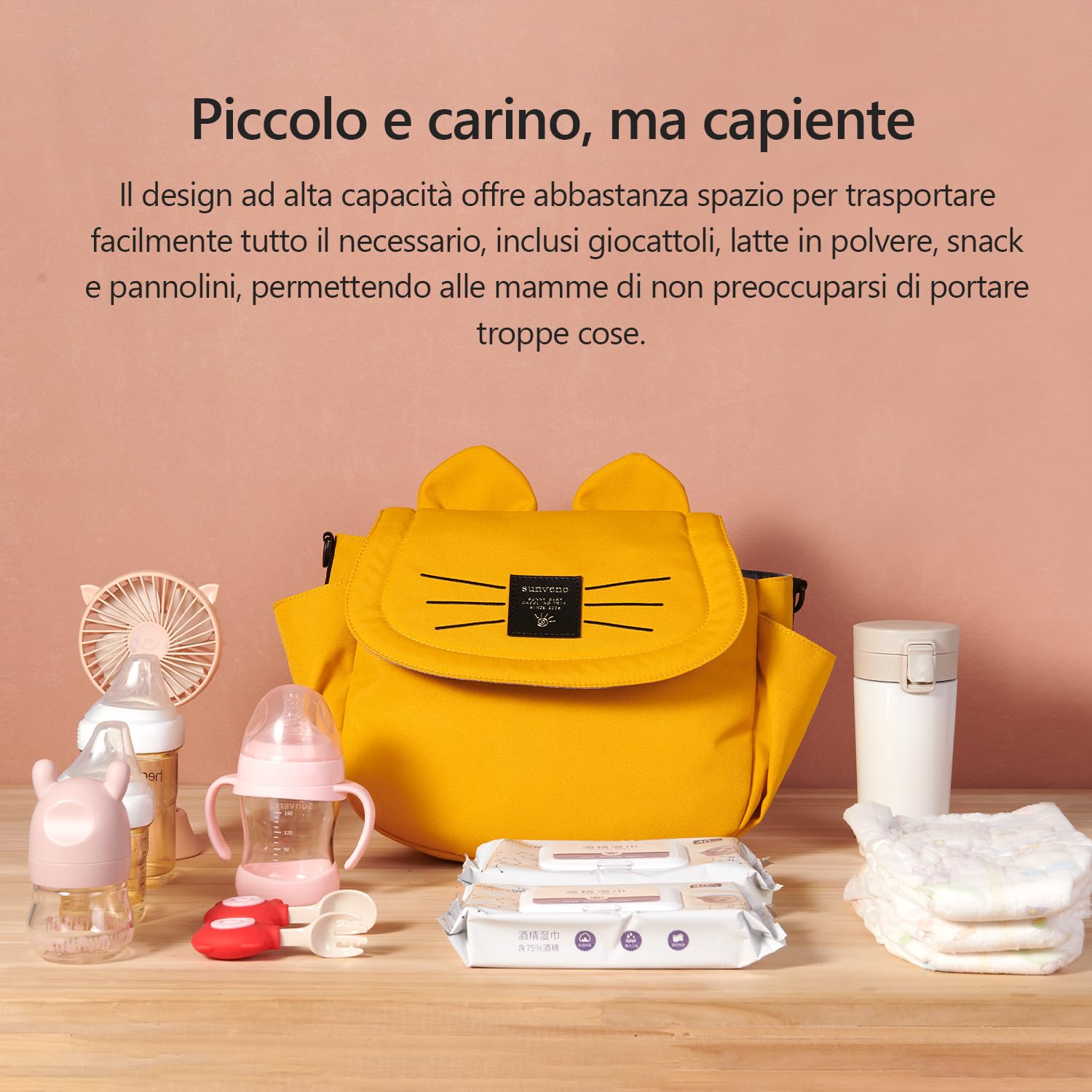 SUNVENO Borsa per pannolini per gatti grande capacità mamma borsa da viaggio maternità universale bambino passeggino borse organizer (giallo)