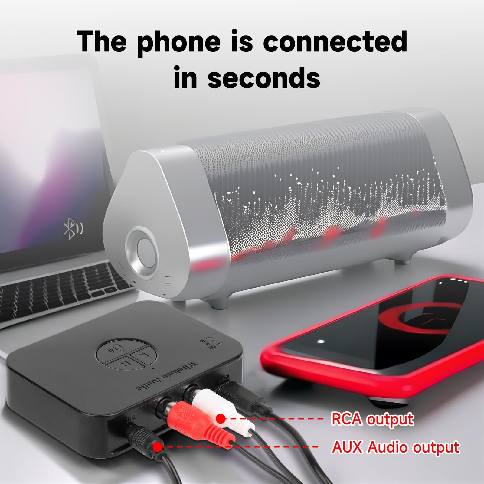 M2R Récepteur audio Bluetooth 5.4 3,55 mm RCA Adaptateur Bluetooth pour récepteur audio stéréo sans fil / Clé USB / Connexion NFC One Touch pour haut-parleurs stéréo de maison et de voiture