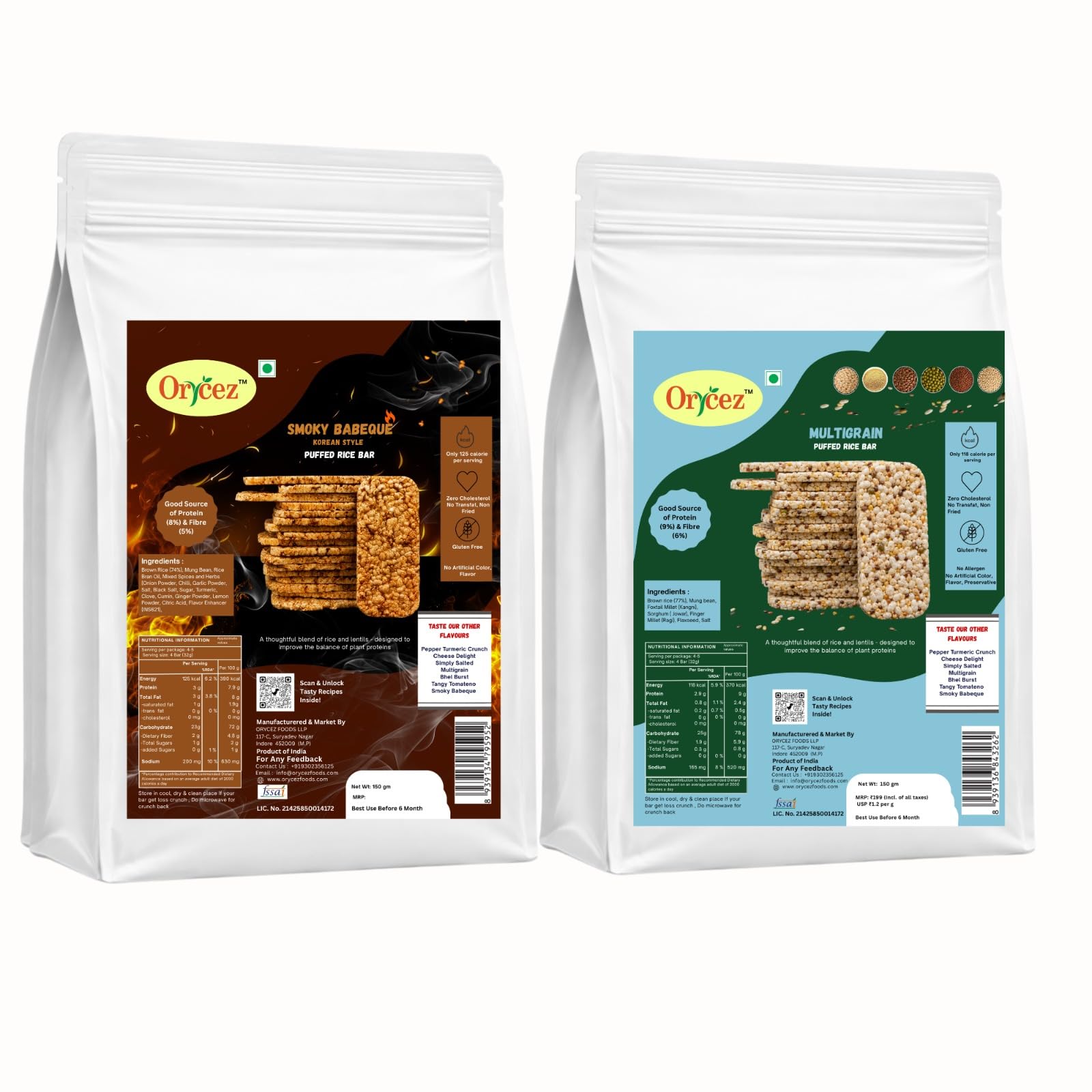 Orycez Healthy Puffed Rice Cake/Bar Combo Pack Smoky Barbeque & Multigrain Brown Rice & Mung Bean Snack High Protein & Fibre Gluten Free Non-Fried No Cholestero| 150g x 2 (300g)-image-17