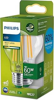 Philips LED Classic ultraeffiziente E27 Lampe (60 W), LED Lampe mit warmweißem Licht, energiesparende Lampe mit langer Nut...