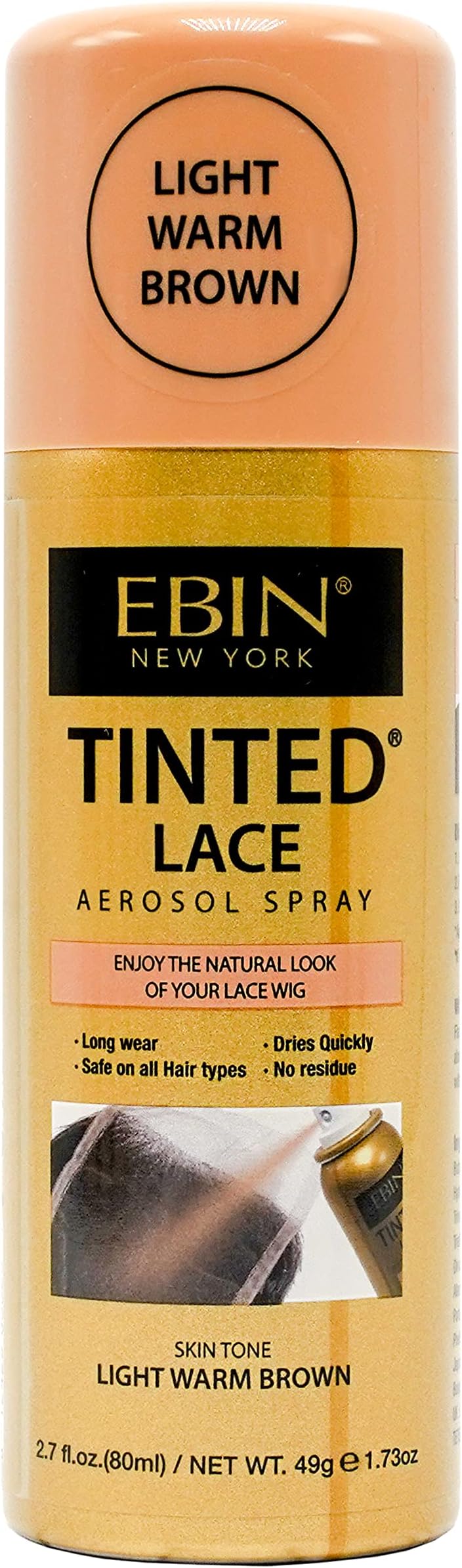 EBIN NEW YORK Tinted Lace Spray Light Warm Brown | Water Resistant & High Pigment Lace Tint for Wig | Even Spray, No Residue & Natural Finish | 2.7 Fl Oz
