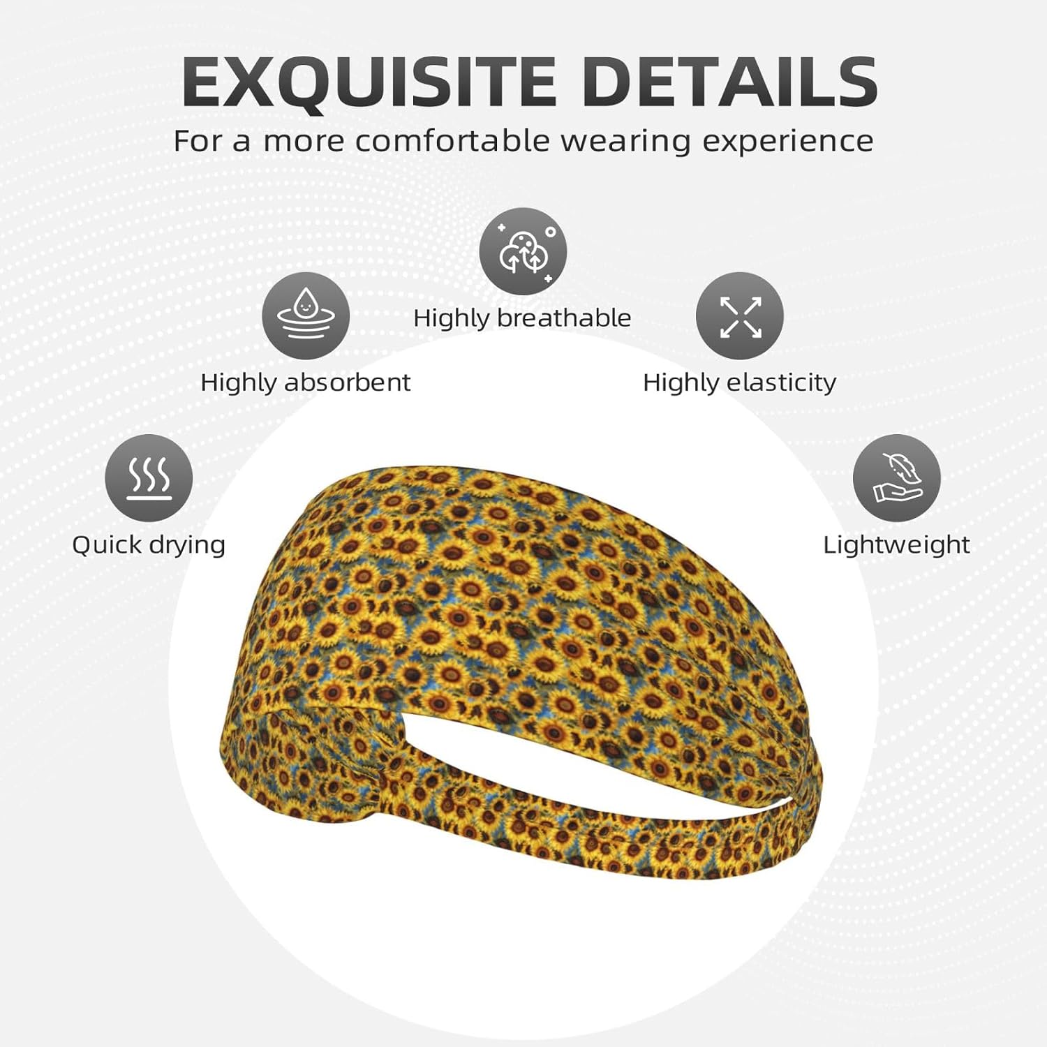 Beautiful Sunflowers Print Elastic Headband Breathable Workout Hair Band Running Cycling Outdoor Activities