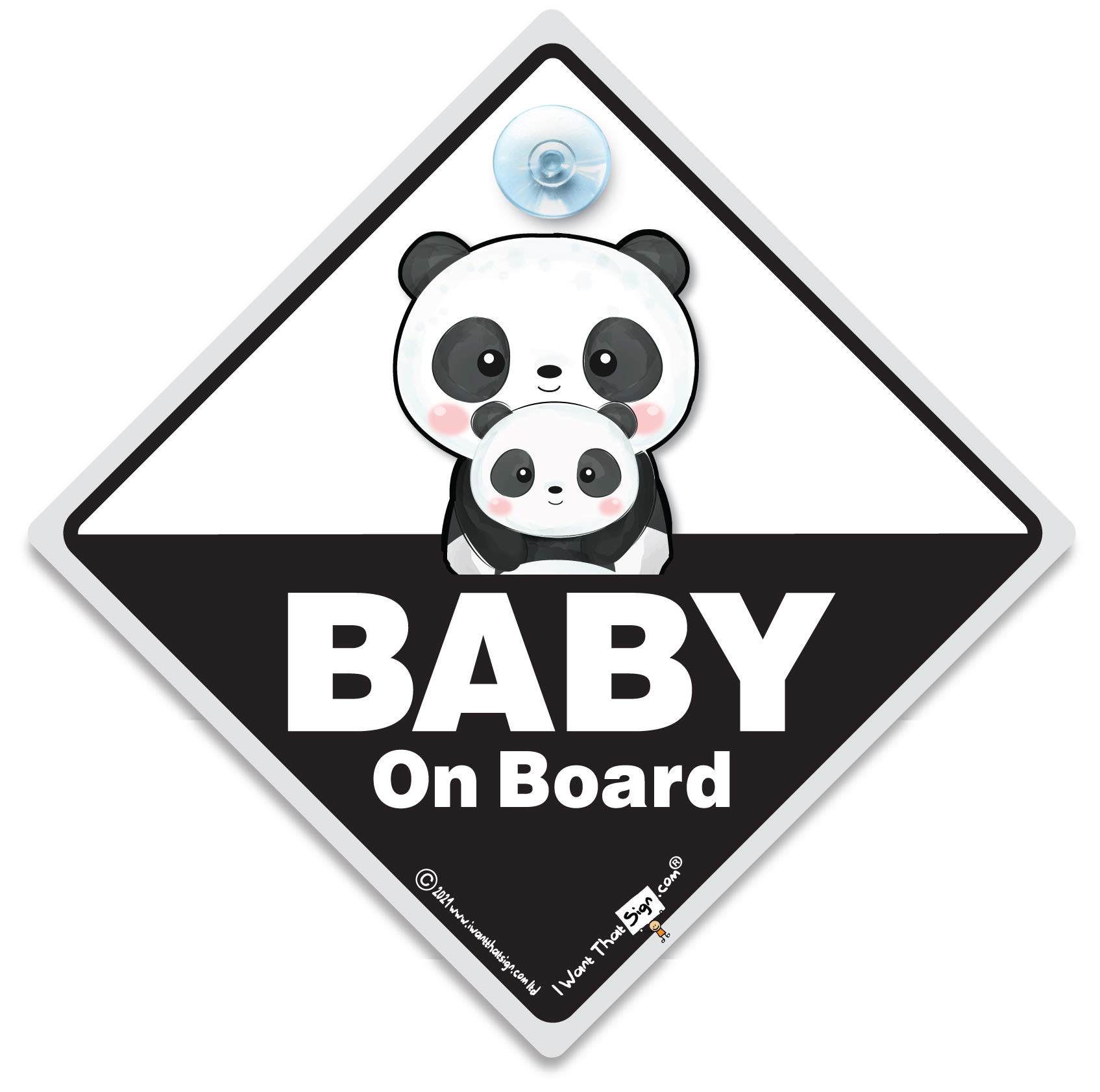 Cartello Baby On Board Con Ventosa - Panda, 14x14 Cm, Segnale Per Auto Con Orsetto