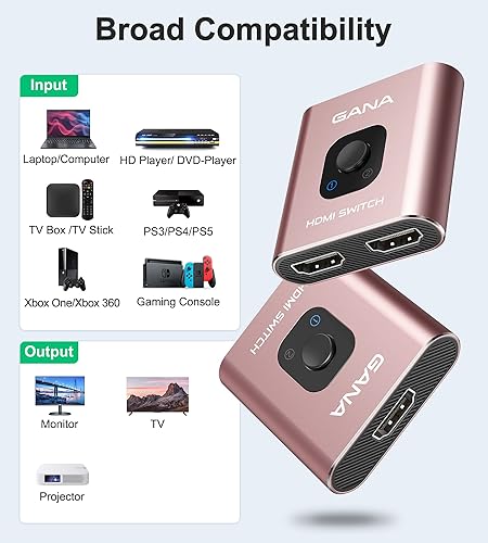 Miniatura 38 de GANA - Conmutador HDMI de aluminio bidireccional, con capacidad de 4k a 60 hercios y salida divisora de 2 en 1, hub HDMI HD manual apto para Xbox