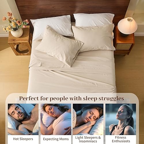 Miniatura 6 de MEISHANG Juego de sábanas de lino francés puro 100% tamaño King Juego de sábanas de 4 piezas, lino de lino suave y duradero, antidesgarro