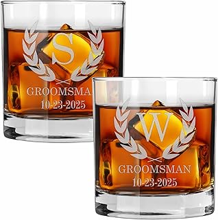 Blue Ridge Mountain Gifts 11 oz Engraved Whiskey Glass – Personalized Groomsmen Gift – Custom Etched Glass for Best Man & Wedding Party – Heavy Base, Groomsman Gifts (2)