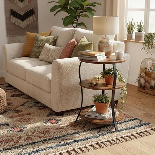 Miniatura 7 de Mesa auxiliar redonda, mesa auxiliar de 3 niveles con estante de almacenamiento para espacios estrechos y pequeños, mesa redonda para sofá, mesas