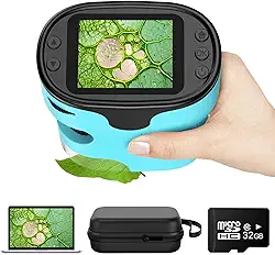 Microscópio de bolso 1000X para crianças – tela 4K de 5 cm, mini escopo digital com kit de slides, microscópios portáteis de laboratório recarregáveis, para crianças de 4 a 12 anos, estudantes e