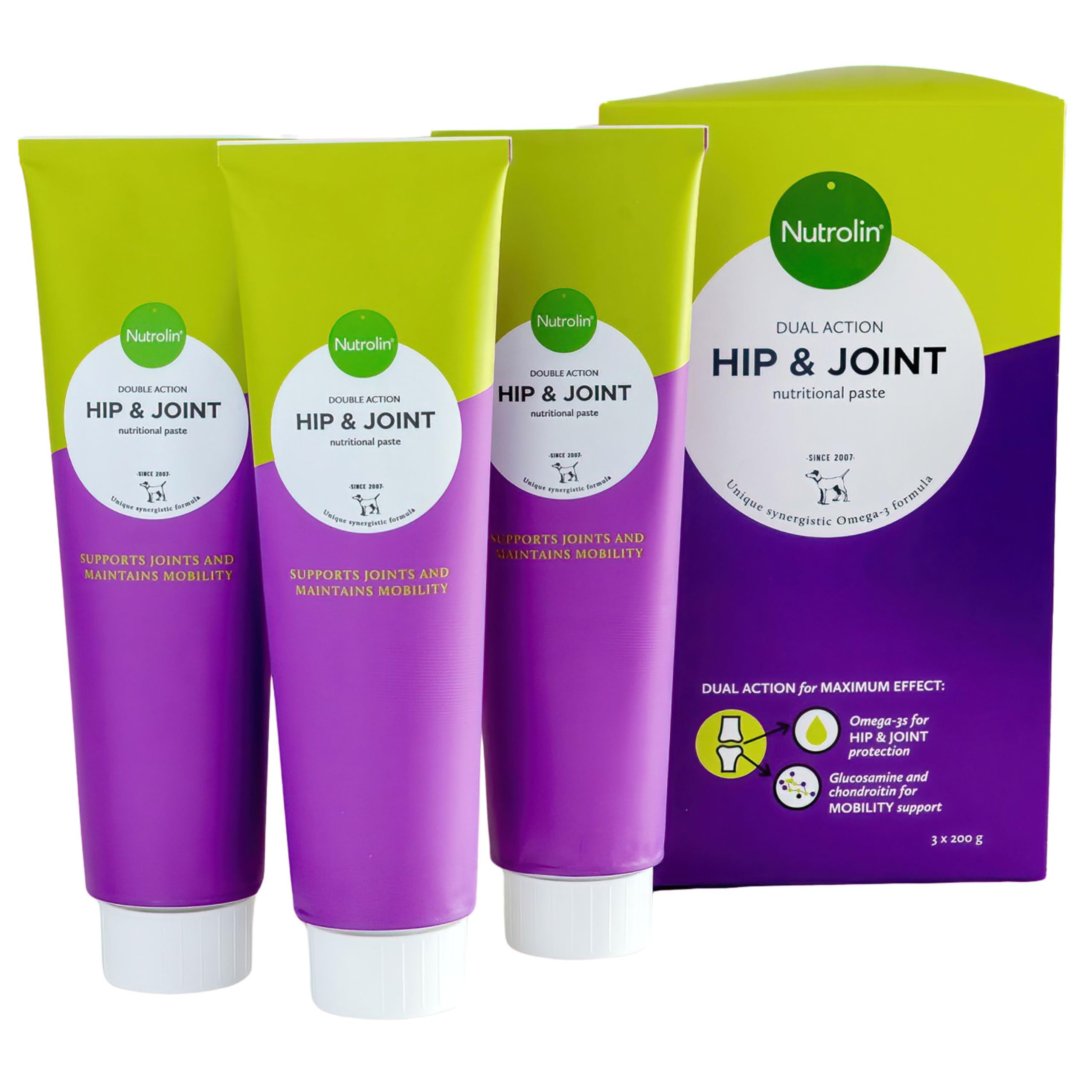 Nutrolin Hip & Joint | Unique Strength Dual Action Omega 3 | Vitamin E | Glucosamine | Chondroitin | Krill | Vitamin C | Support Joint Health in Dogs | 600g