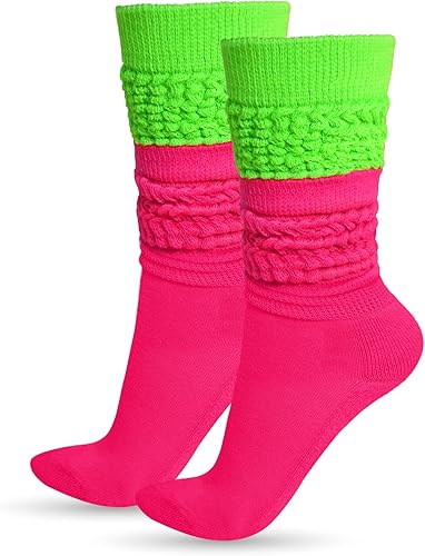 Ronglry Calcetines de neón holgados de los años 80 y 90, calcetines de neón para mujer, calentadores de piernas extra largos, suaves, hasta la