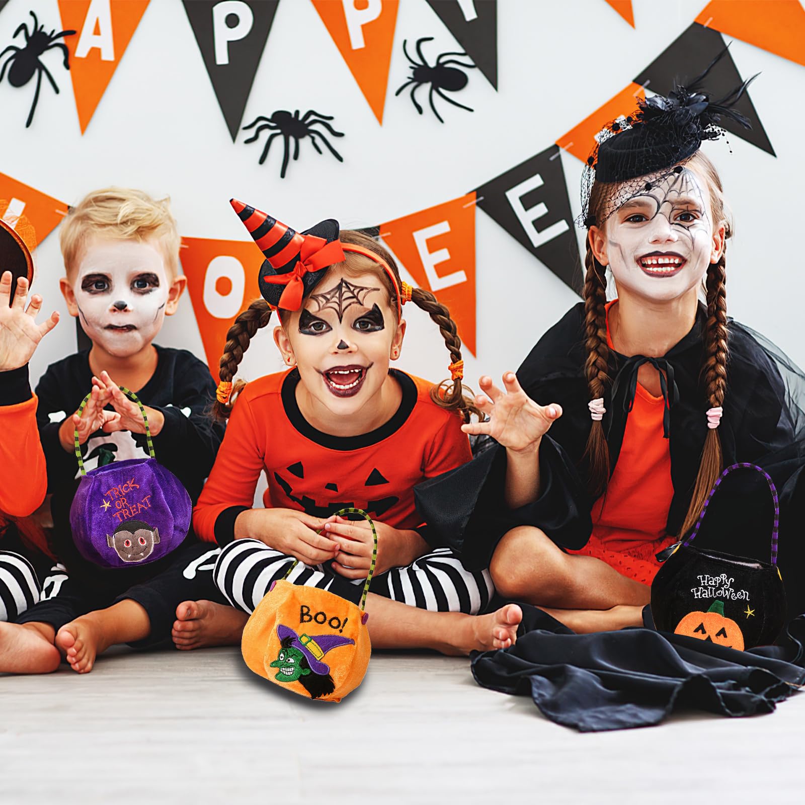 Bolsas De Dulces De Halloween - Pack De 3, Con Diseños De Calabaza, Murciélago Y Gato Negro