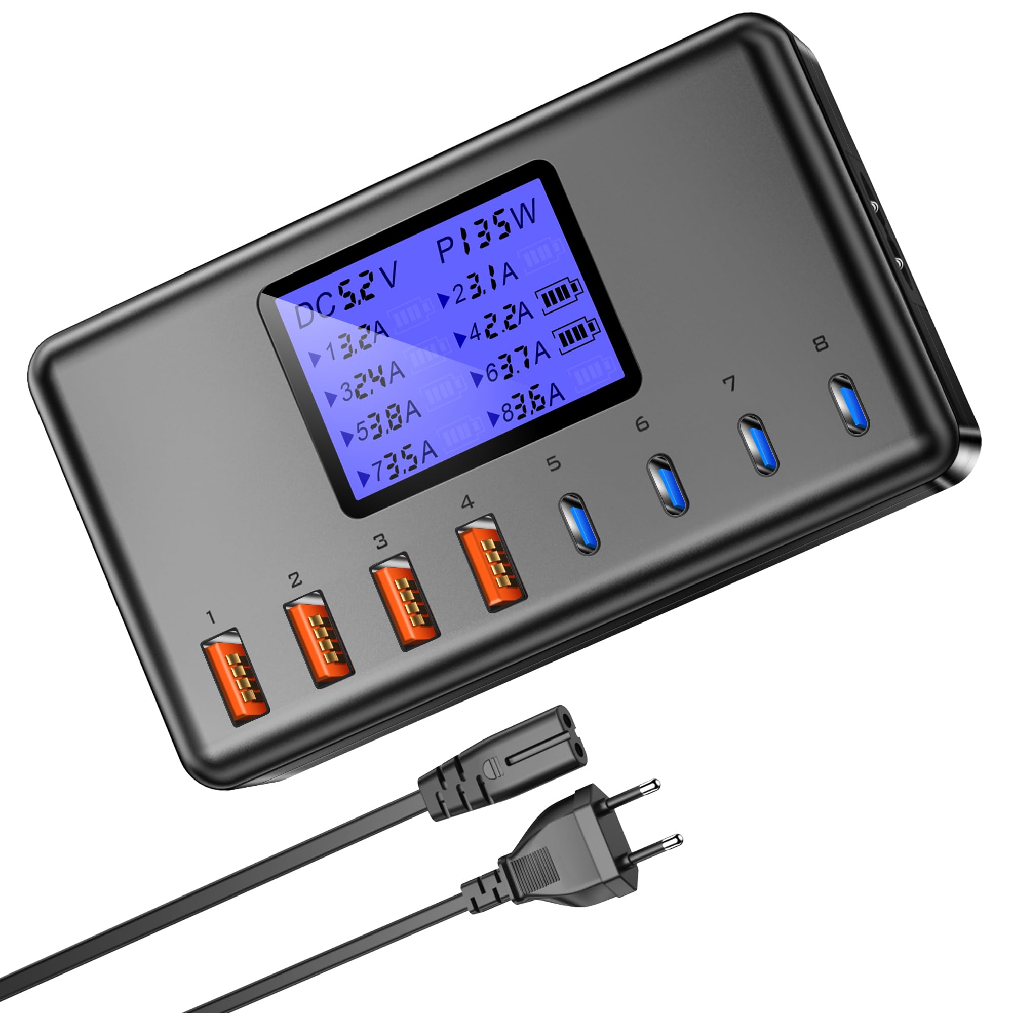 Caricatore USB C, layajia 152W Stazione di Ricarica USB C con LED Display, Multiplo Stazioni di Ricarica USB con 8-Port, Caricatore USB da letto, Hub Ricarica USB per iPhone, iPad, Galaxy