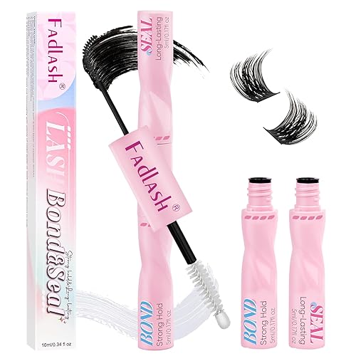 FADLASH Lash Bond and Seal Eyelash Glue DIY 2 in 1 Lash Clusters Glue with Mascara Wand for Strong Hold 72 Hours Long Lasting 10ml - black and clear - Lash Bond and Seal