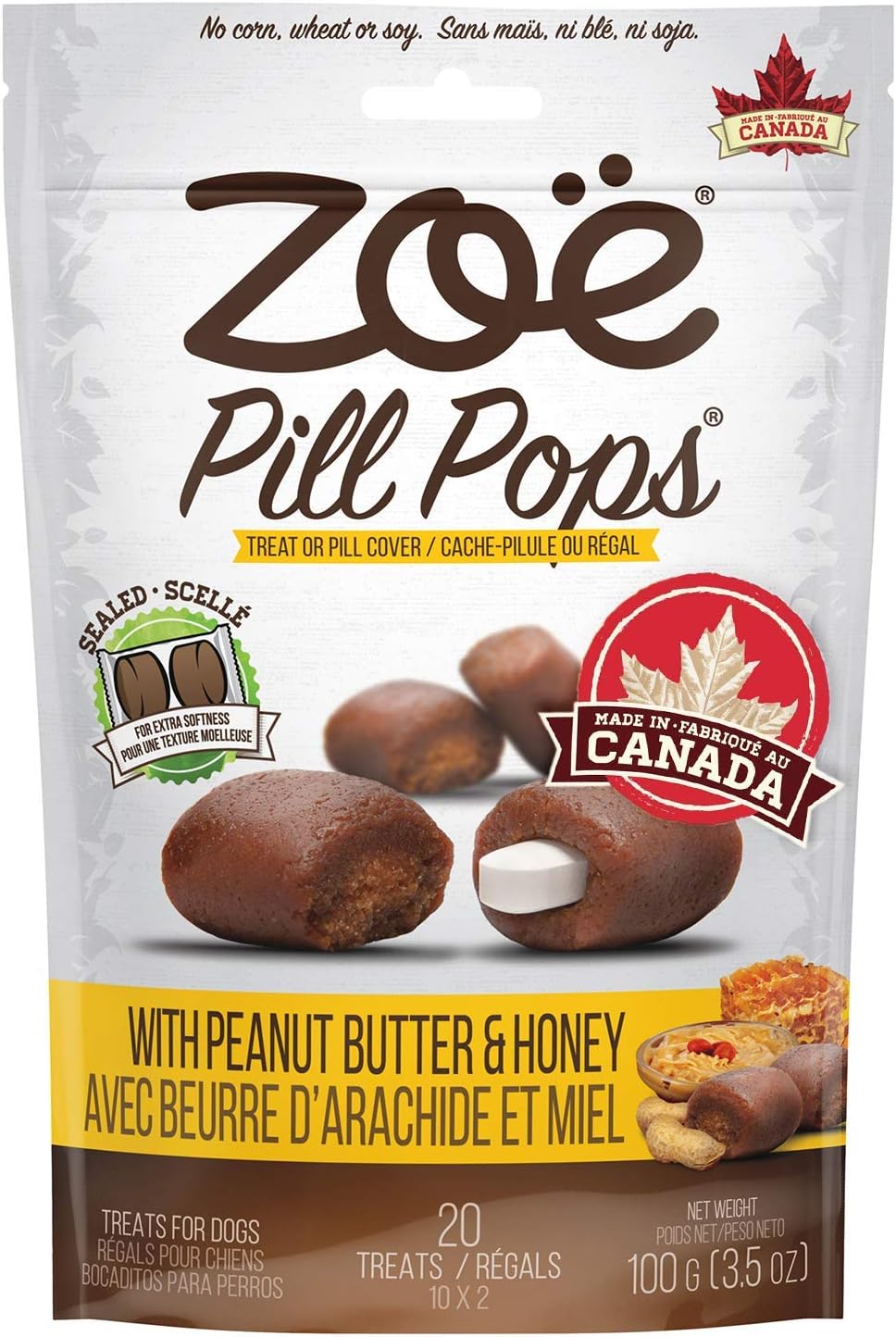 Zoe Pill Pops, Natural Dog Treat or Pill Cover, Peanut Butter with Honey, 100 g (3.5 oz)