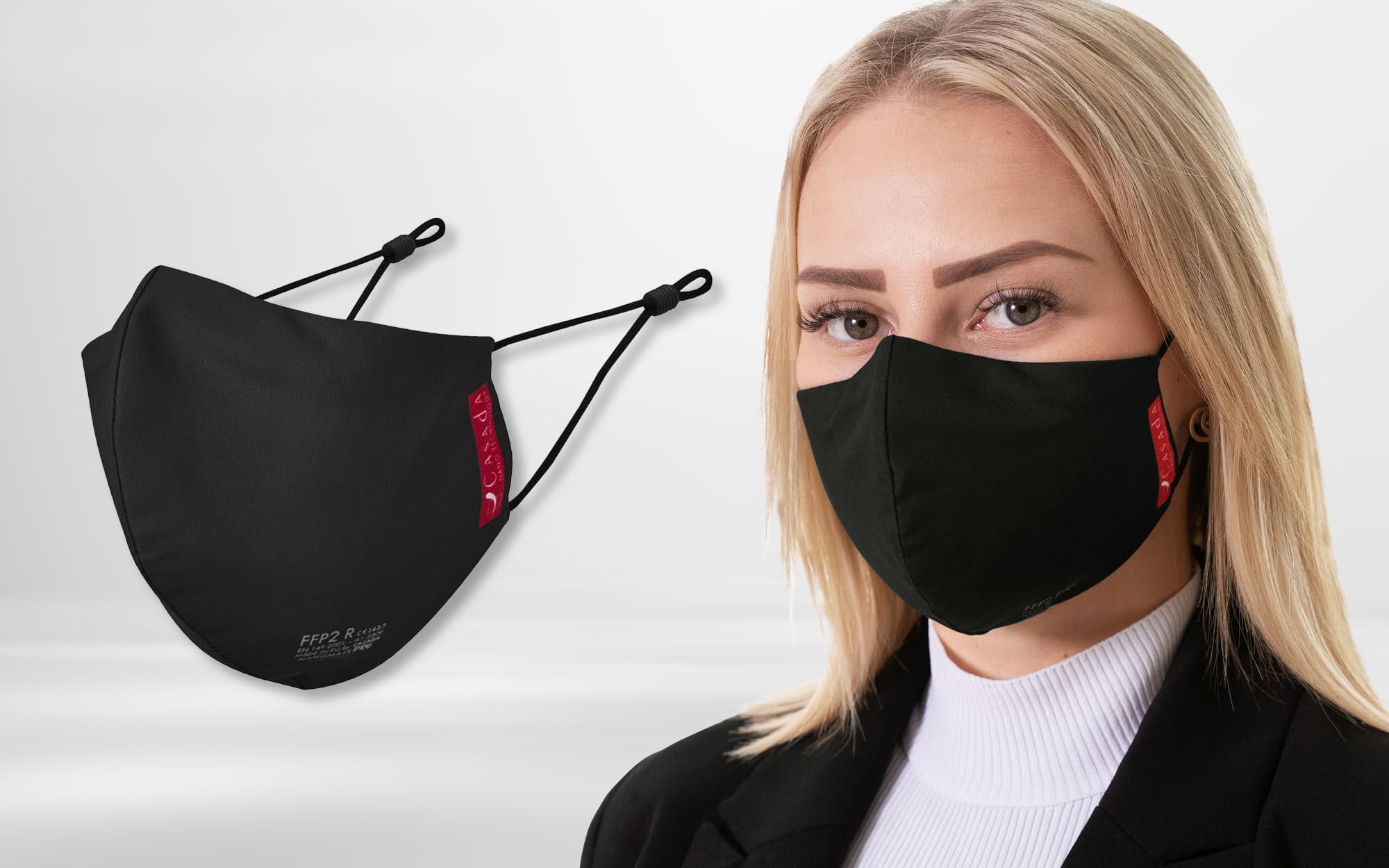 Casada FFP2 zertifizierte Nano-Maske-PRO schwarz ab 5er Set Gesichtsschutz Hygiene Schutzmaske Mehrwegmaske Mundschutz Wiederverwendbar Waschbar