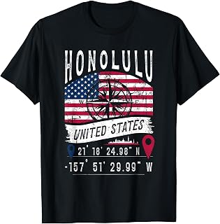Honolulu United States Flag GPS Coordinates Honolulu T-Shirt
