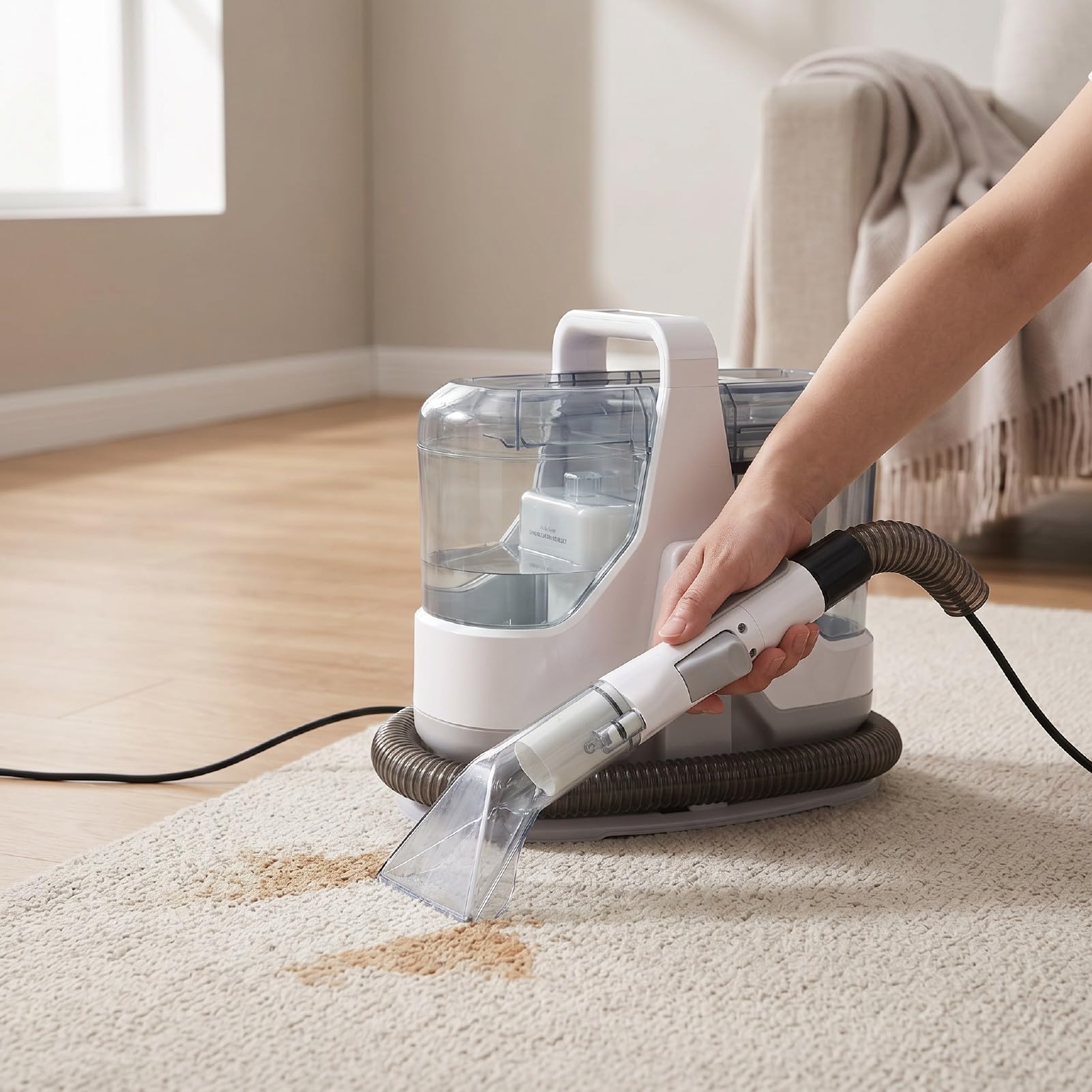 Fafeicy Limpiador de Manchas Portátil, Máquina de Limpieza de Alfombras de Succión Fuerte de 600 W, 16 Kpa, con Tanque Sucio de 1,1 L y Manguera de 6 Pies para Suciedad Rápida de