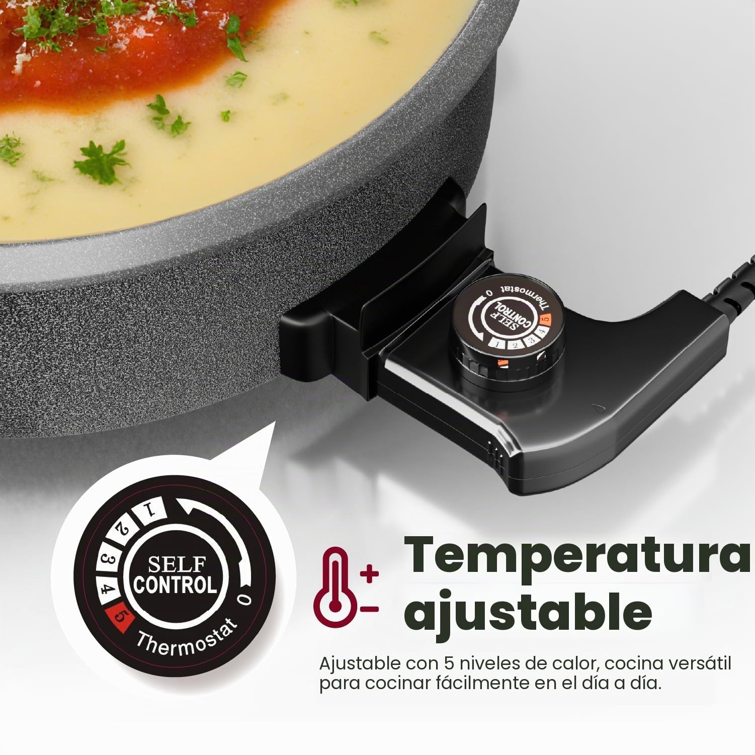 Sartén multifunción de 9,6 litros, con tapa, 42 x 7 cm, 1500 W, sartén eléctrica para pizza, sartén eléctrica para fiestas